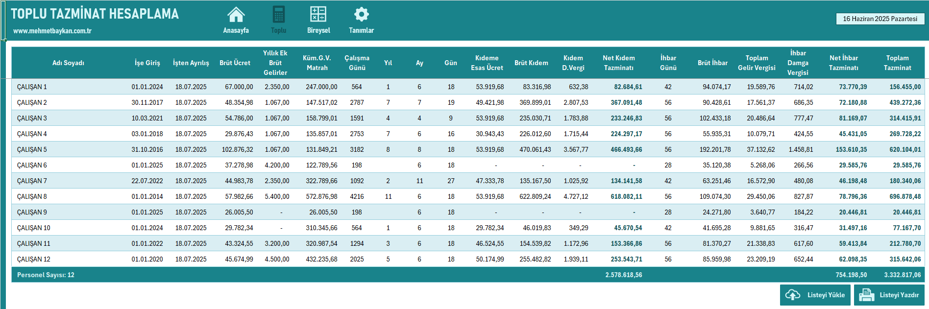 Excel Tazminat Hesaplama Programı V2