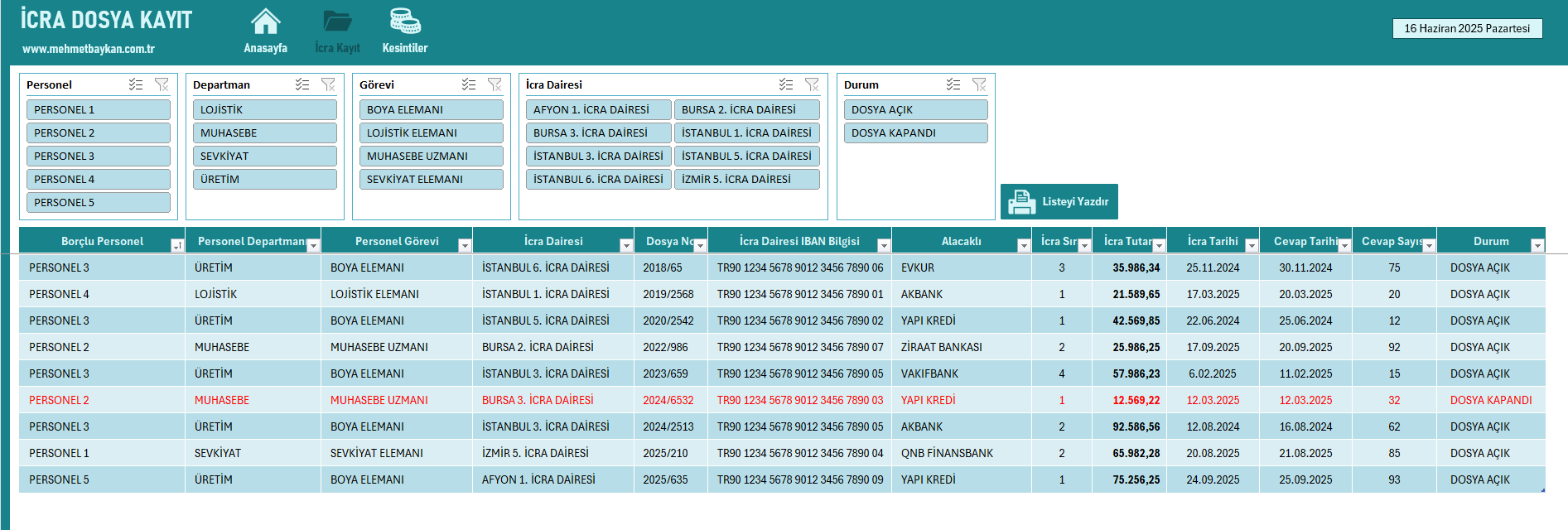 Excel İcra Takip Programı