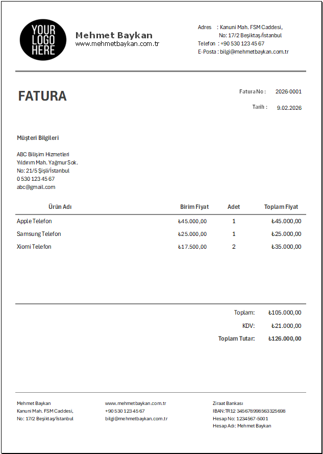 Excel Fatura Programı