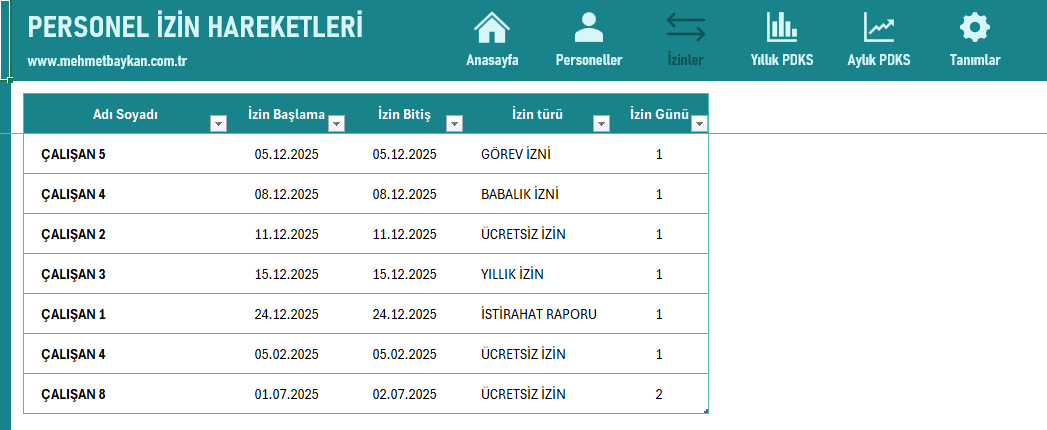 Excel Puantaj Takip Programı