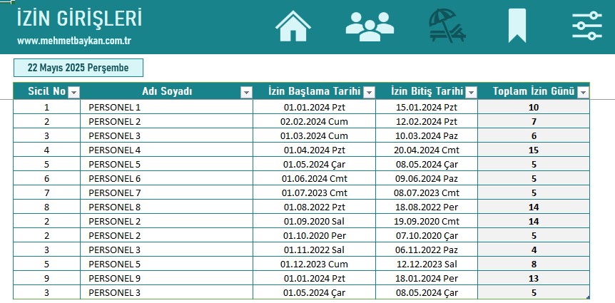Excel Yıllık İzin Takip Programı
