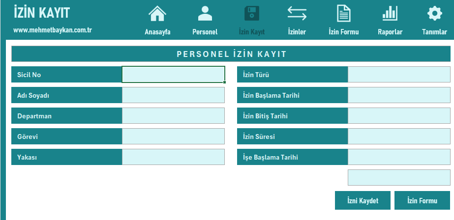 Excel Personel İzin Yönetim Sistemi