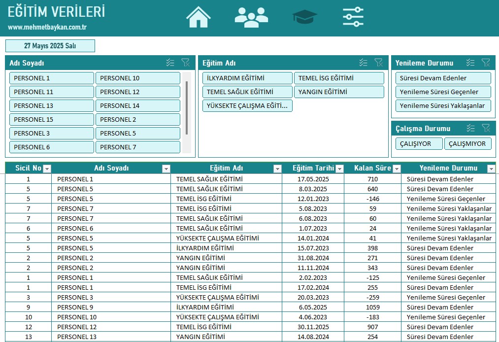 Excel Periyodik Eğitim Takip Programı