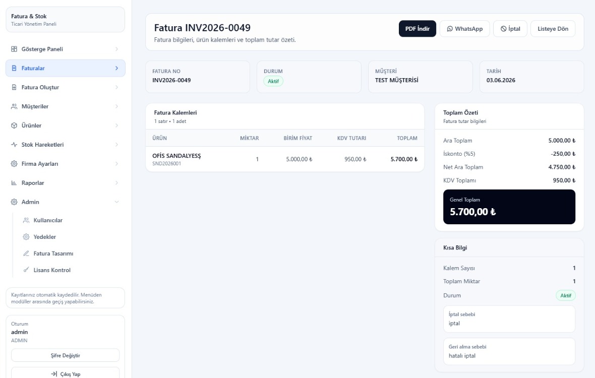 Fatura Takip ve Stok Kontrol Programı
