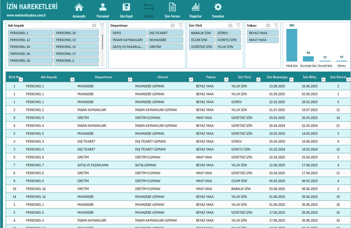 Excel Personel İzin Yönetim Sistemi