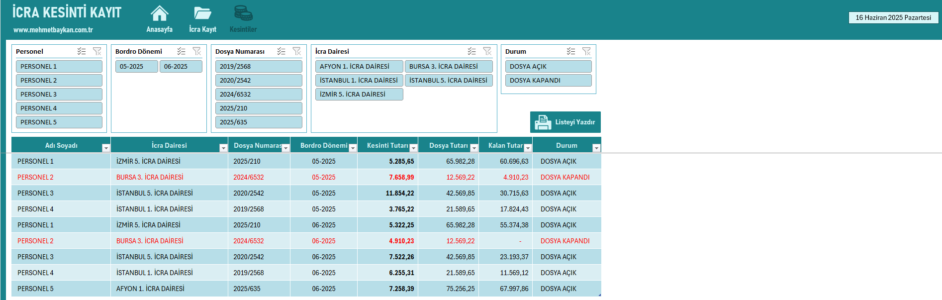 Excel İcra Takip Programı