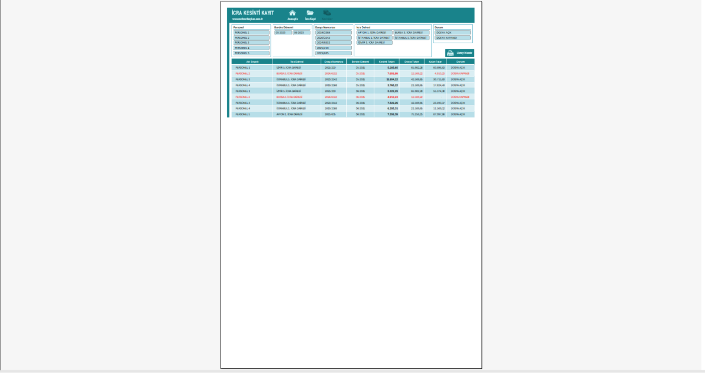 Excel İcra Takip Programı