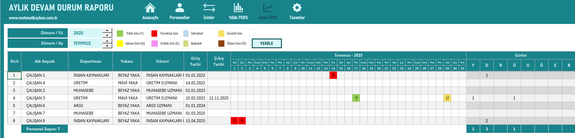 Excel Puantaj Takip Programı