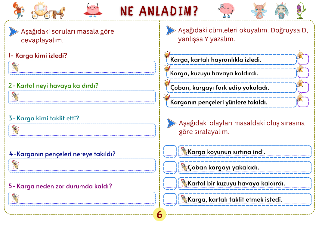 La Fontaine Fablları 1. Bölüm – Oku, Anla, Boya PDF Seti
