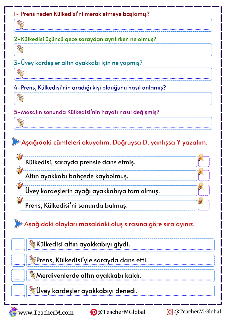 Grimm Masalları: Külkedisi Oku-Anla-Boya PDF | 1. Sınıf Okuma Anlama ve Boyama Etkinliği