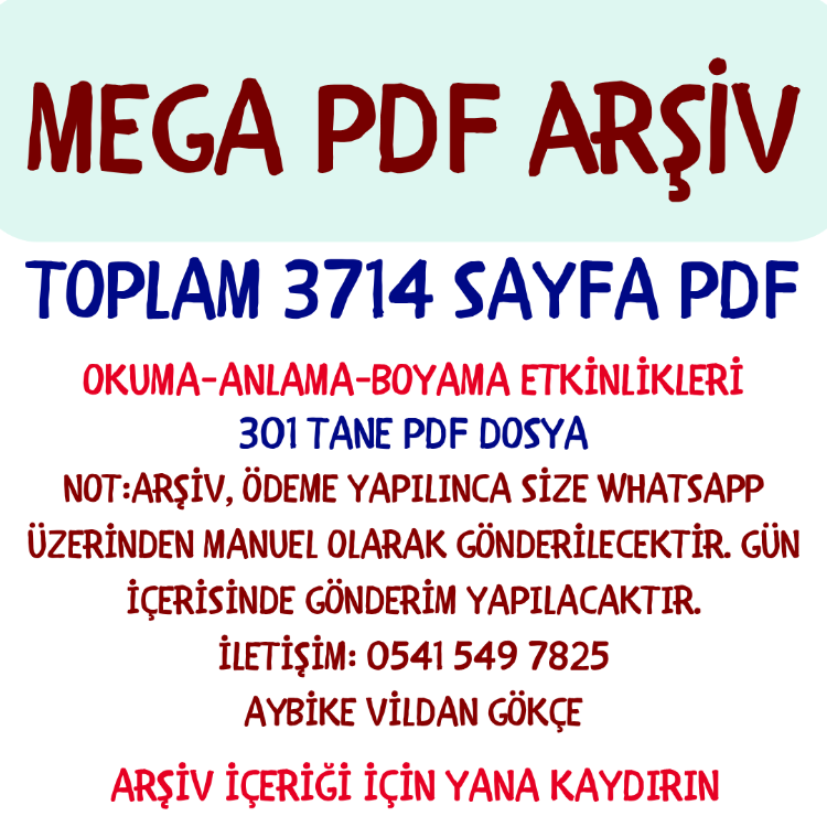 MEGA PDF ARŞİVİ – Oku, Anla, Boya ve Etkinlik Seti