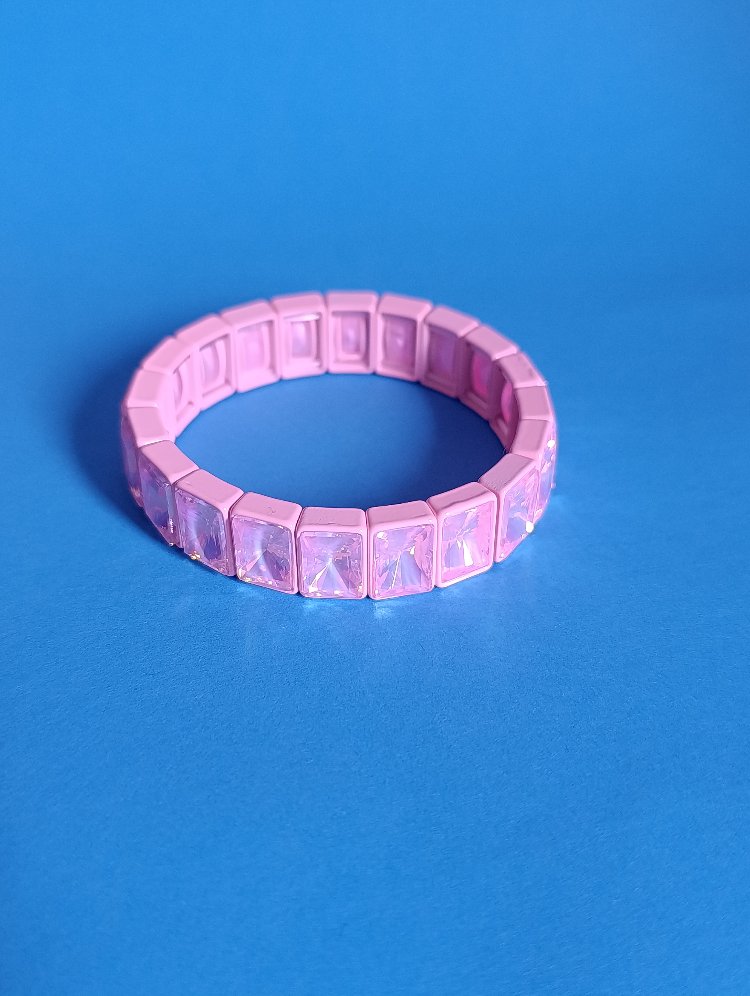 Pembe Kristal Taşlı Lastikli Bileklik