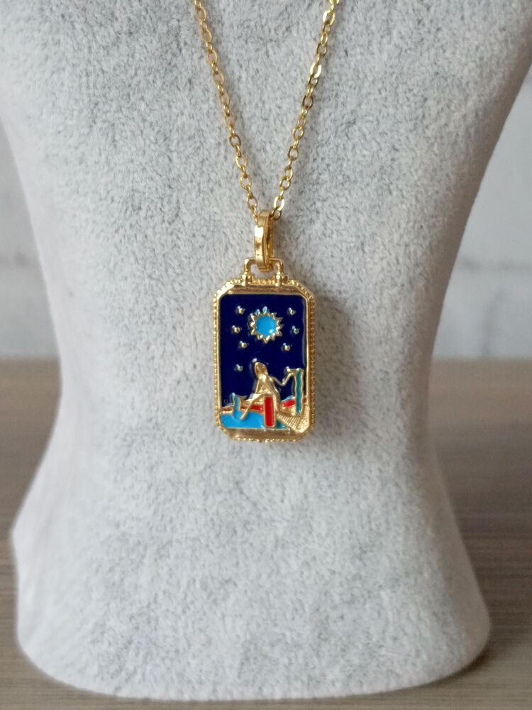 Güneş Tanrısı Mineli Çelik Tarot Kolye