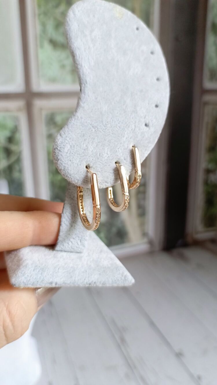 Gold Oval Formlu Üçlü Halka Küpe Seti