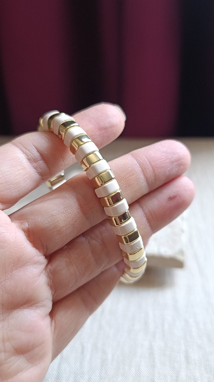Bej-Gold Lastikli Seramik Bileklik