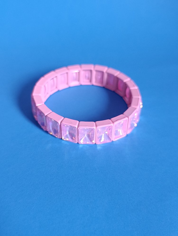 Pembe Kristal Taşlı Lastikli Bileklik
