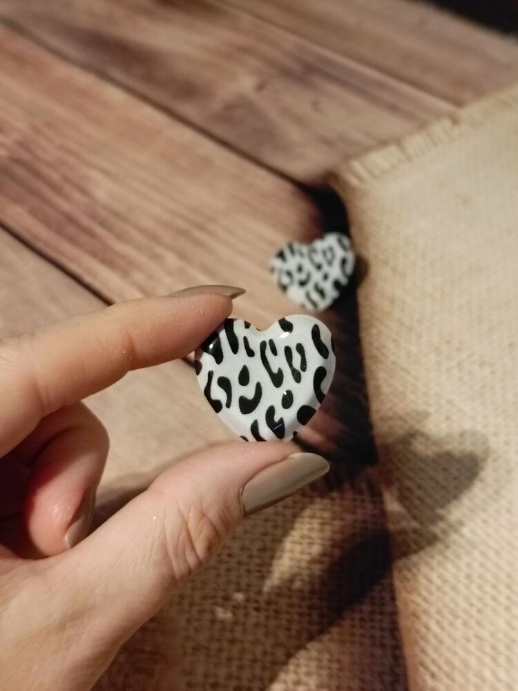 Leopar Desenli Kalp Küpe