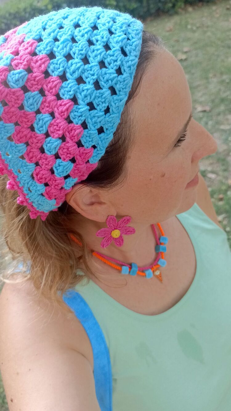 El Örgüsü Turkuaz Fuşya Bandana