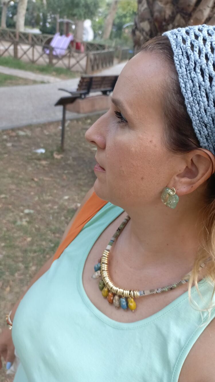 El Örgüsü Gri Mavi Pullu Bandana