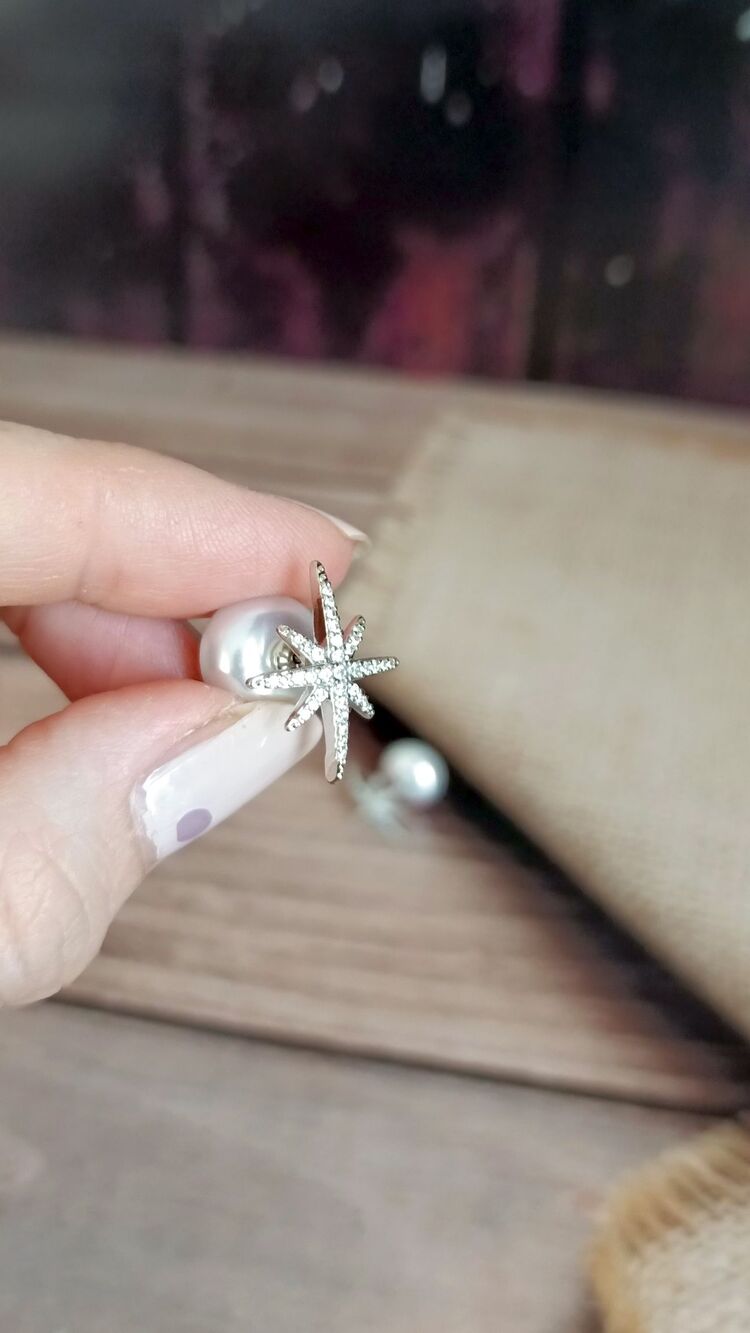 İnci Kapamalı Gümüş Kutup Yıldızı Küpe