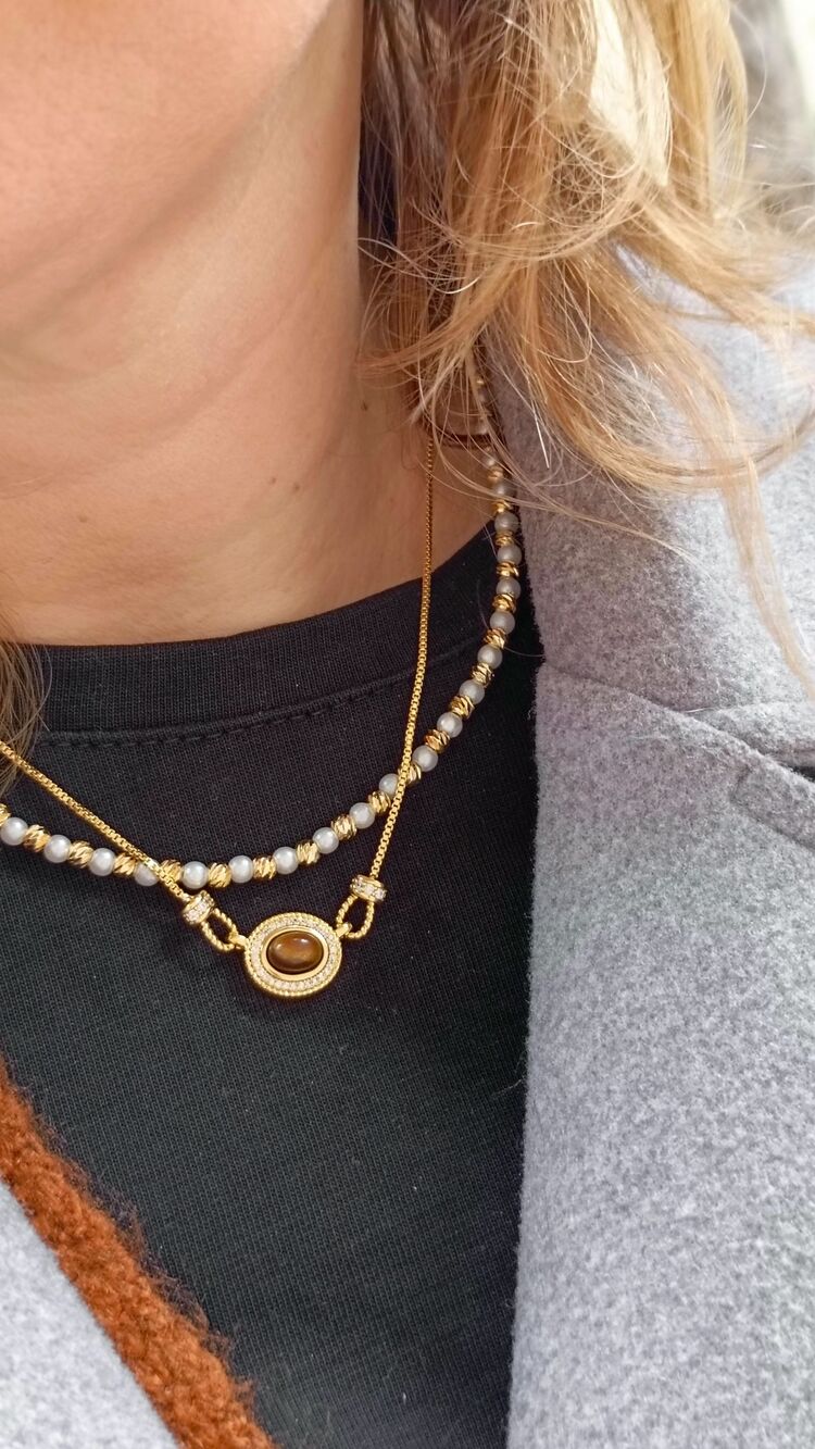 İncili Minimal Dorika Kolye