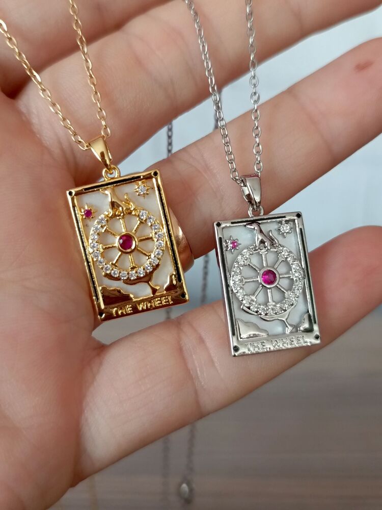 Kader Çarkı (Wheel of Fortune) Çelik Tarot Kolye