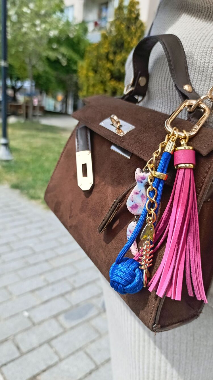 Kedi ve Balık Detaylı Pembe Charm