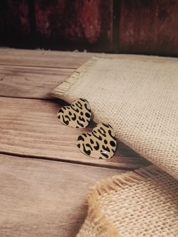 Leopar Desenli Kalp Küpe