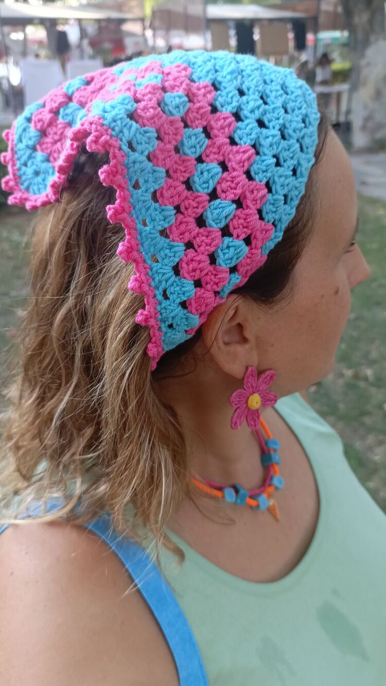 El Örgüsü Turkuaz Fuşya Bandana
