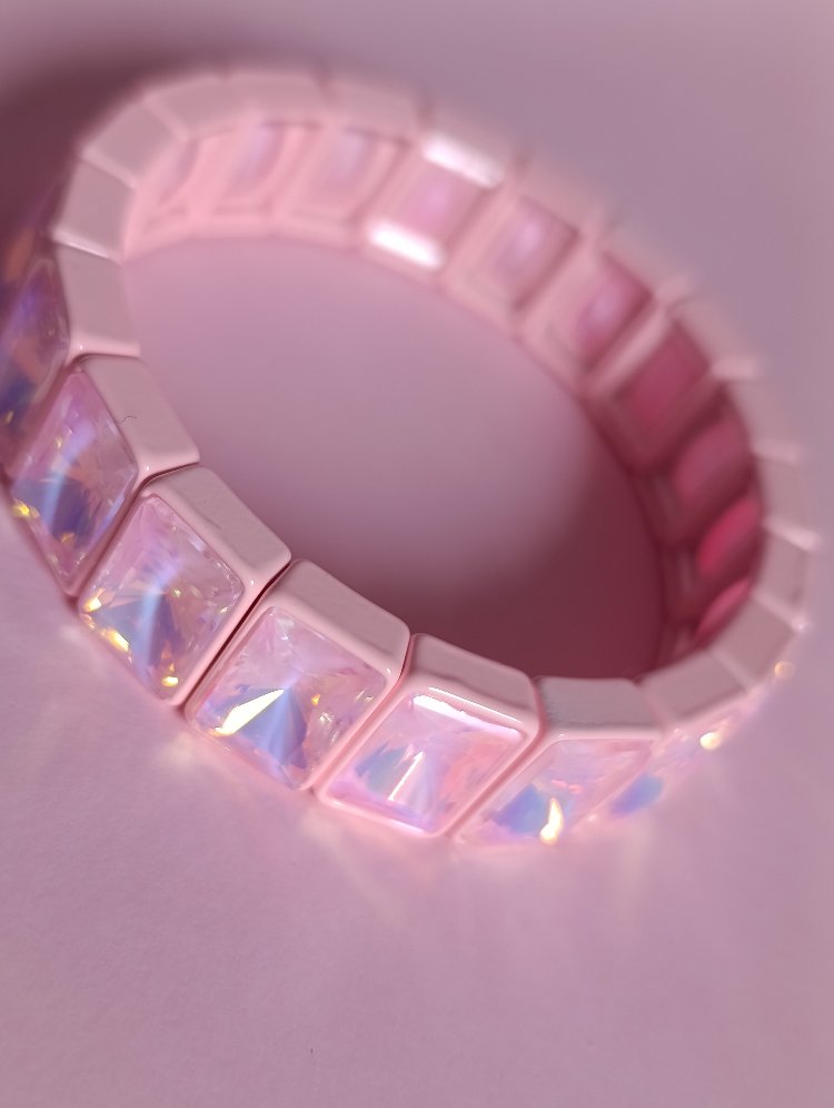 Pembe Kristal Taşlı Lastikli Bileklik