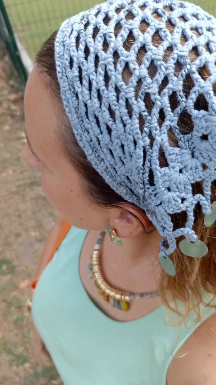 El Örgüsü Gri Mavi Pullu Bandana