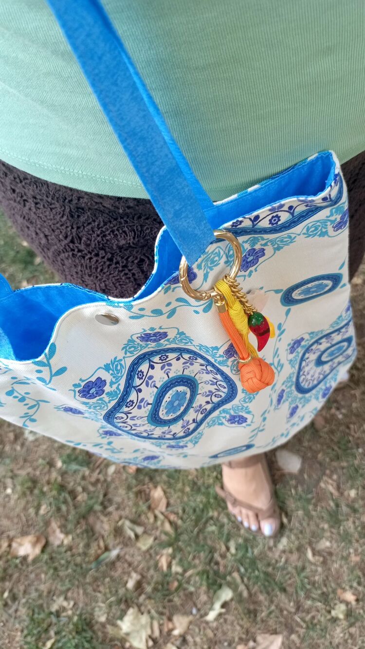 Turkuaz Beyaz Bez Çanta