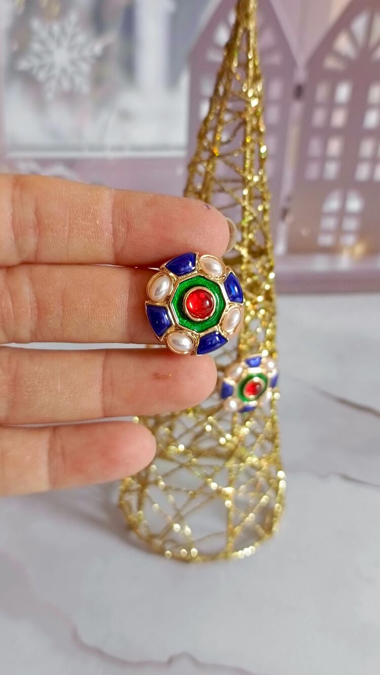 Lacivert Bej Yeşil Mineli Küpe