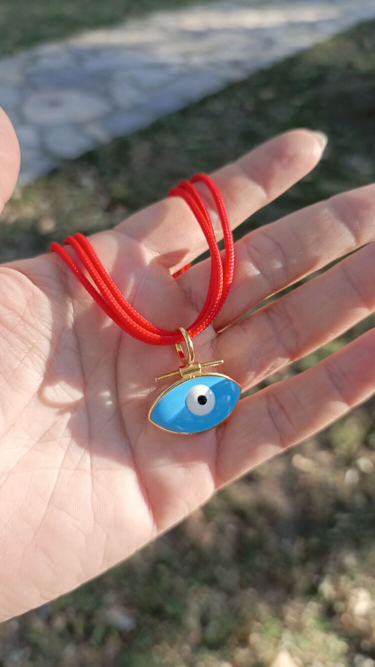 Kırmızı İpli Turkuaz Göz Kollye 