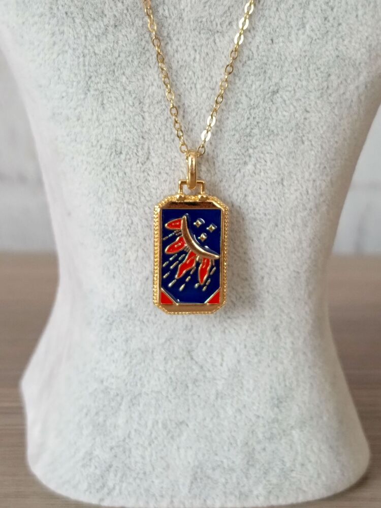 Lacivert Mineli Çelik Tarot Kolye