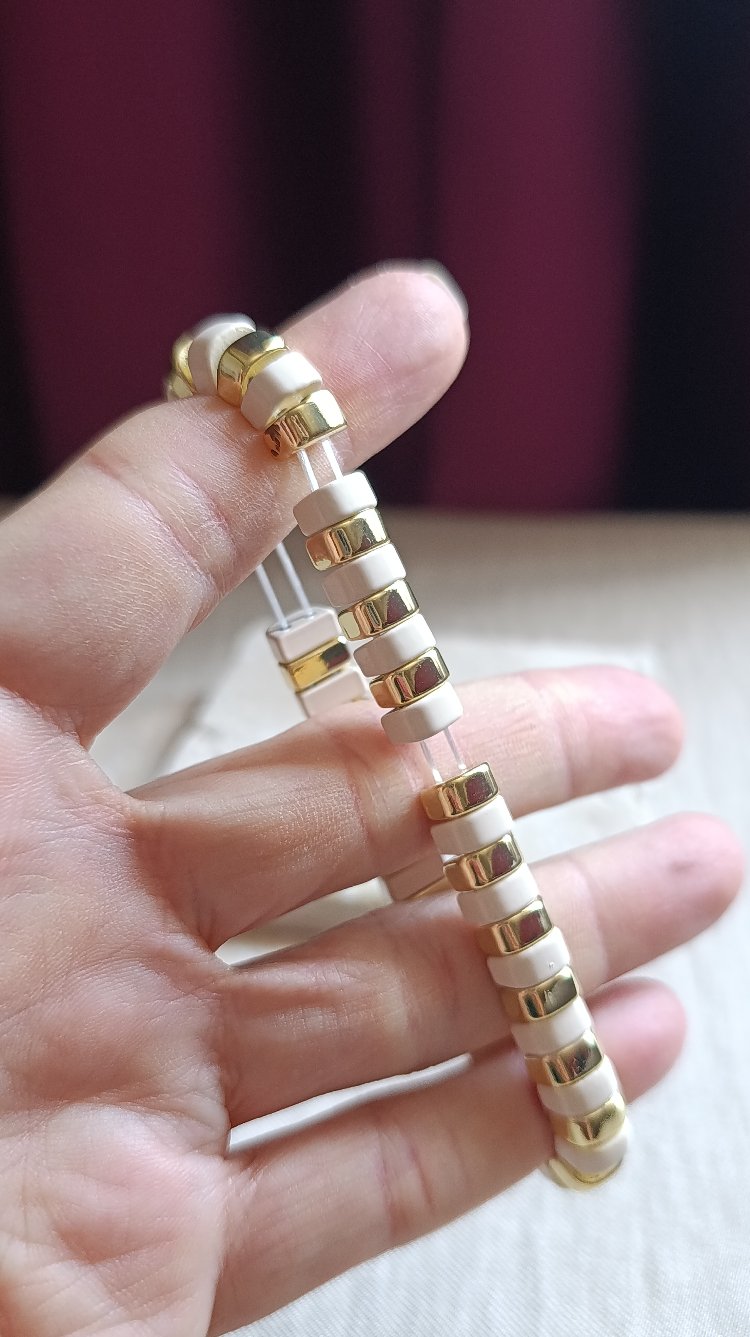 Bej-Gold Lastikli Seramik Bileklik