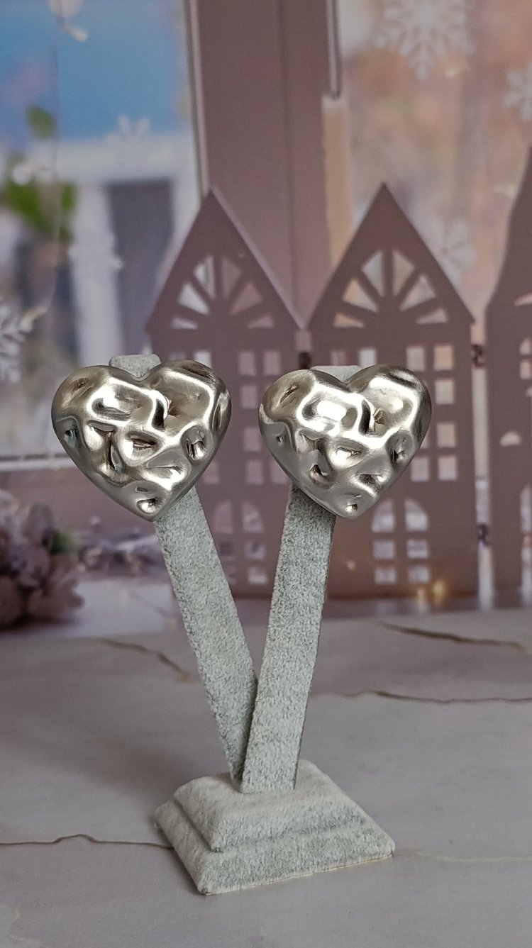 Dövme Plaka Mat Silver Kalp Küpe