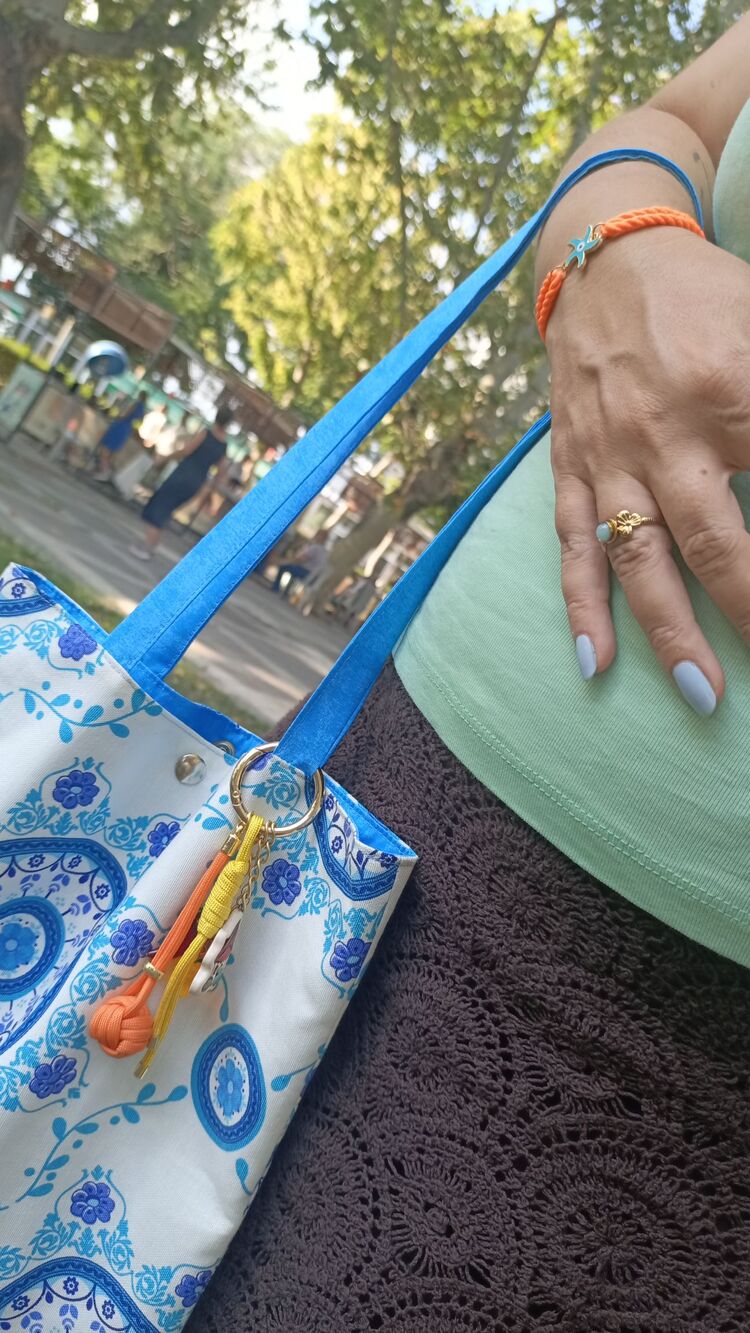 Turkuaz Beyaz Bez Çanta