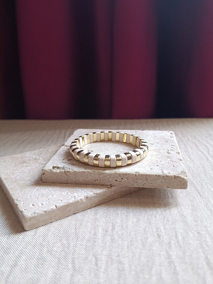Bej-Gold Lastikli Seramik Bileklik