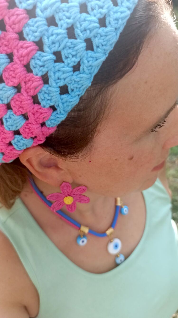 El Örgüsü Turkuaz Fuşya Bandana