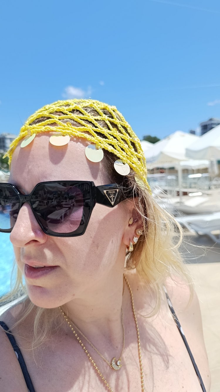 Pullu Sarı File Bere