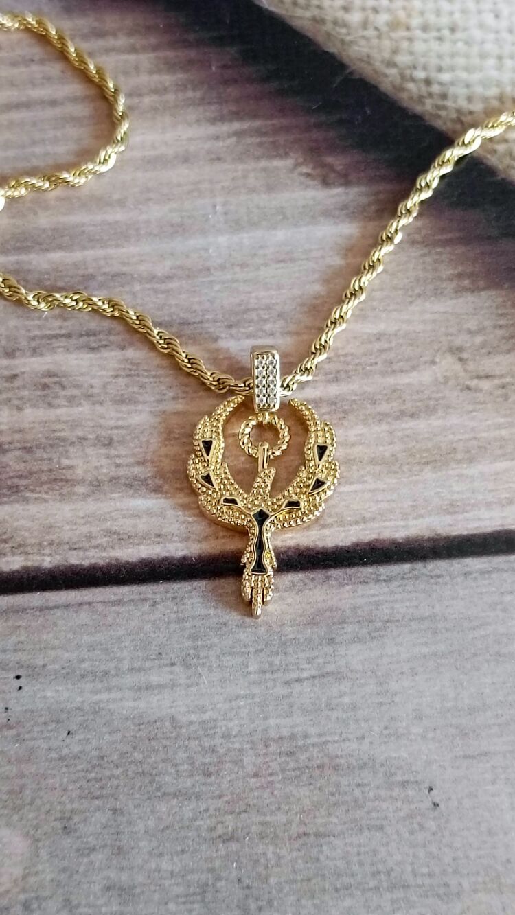 Anka Kuşu Siyah Mineli Çelik Uzun Kolye