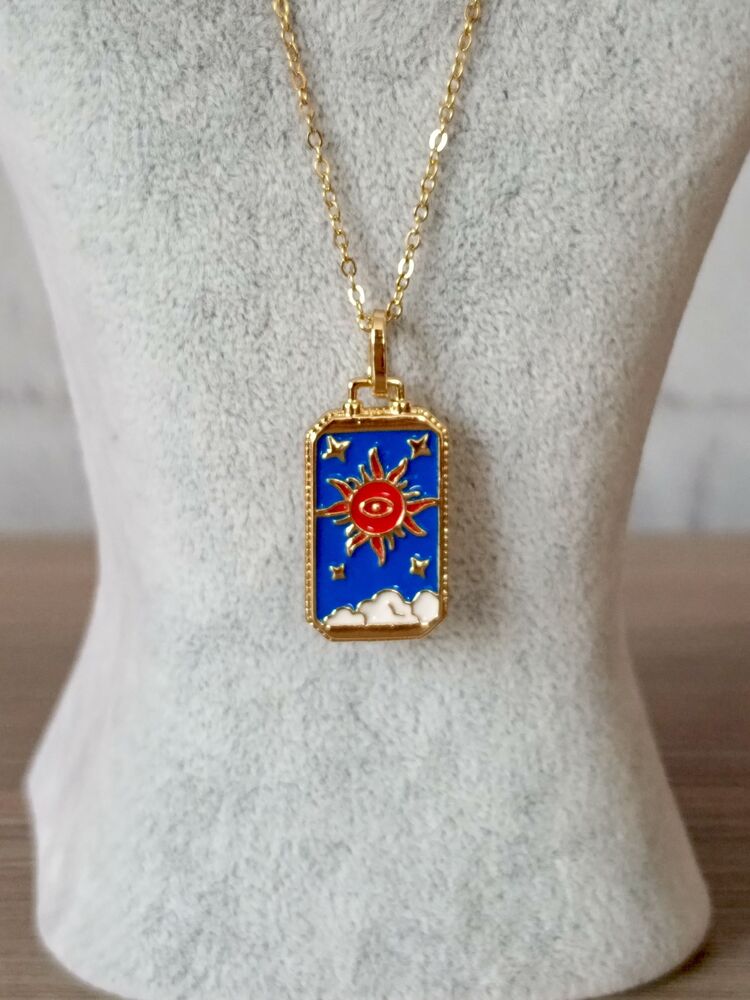 Kırmızı Güneş Mineli Çelik Tarot Kolye
