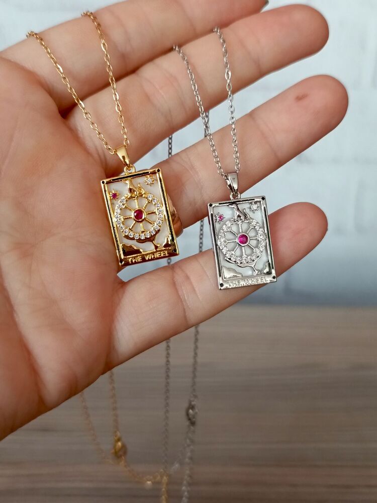 Kader Çarkı (Wheel of Fortune) Çelik Tarot Kolye