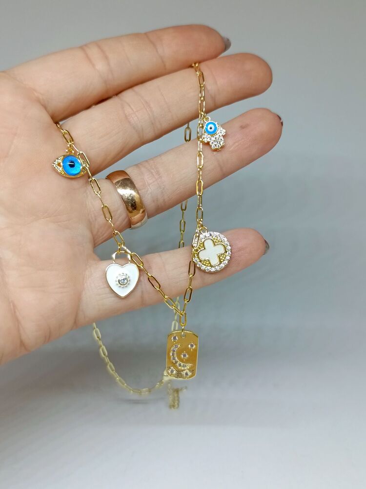Mavi Göz Detaylı Charm Kolye