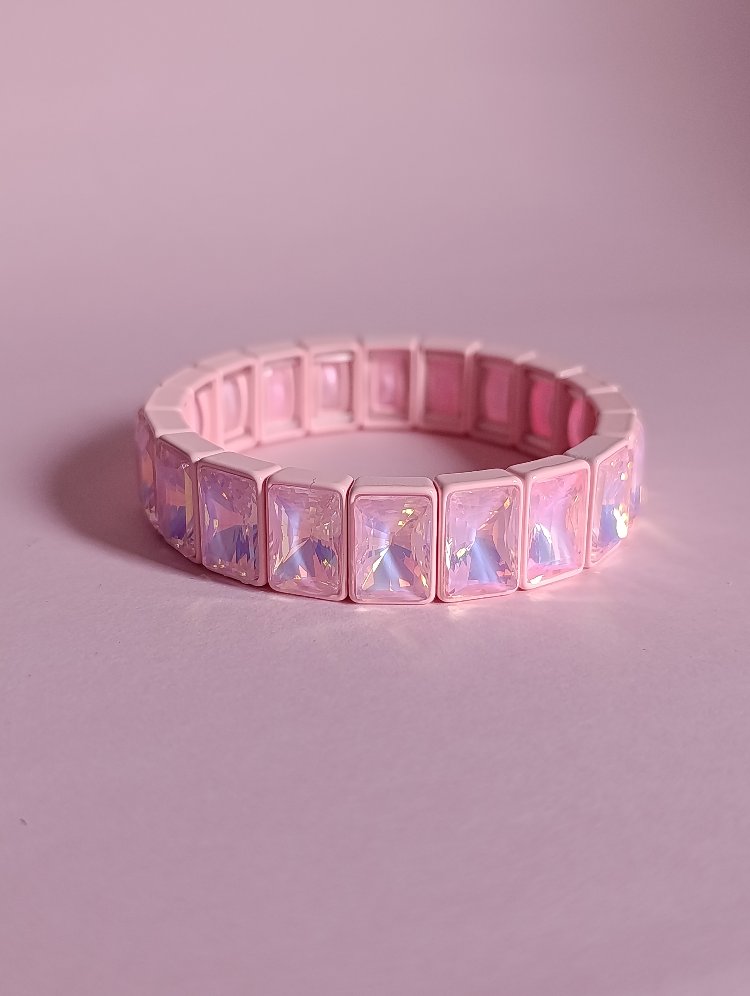 Pembe Kristal Taşlı Lastikli Bileklik