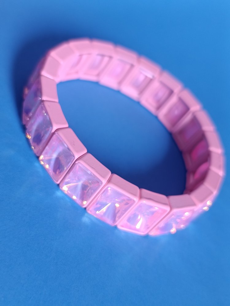 Pembe Kristal Taşlı Lastikli Bileklik