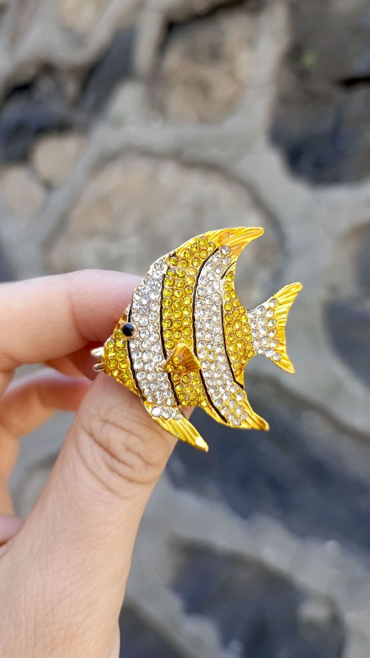 Zirkon Taşlı Sarı Balık Broş