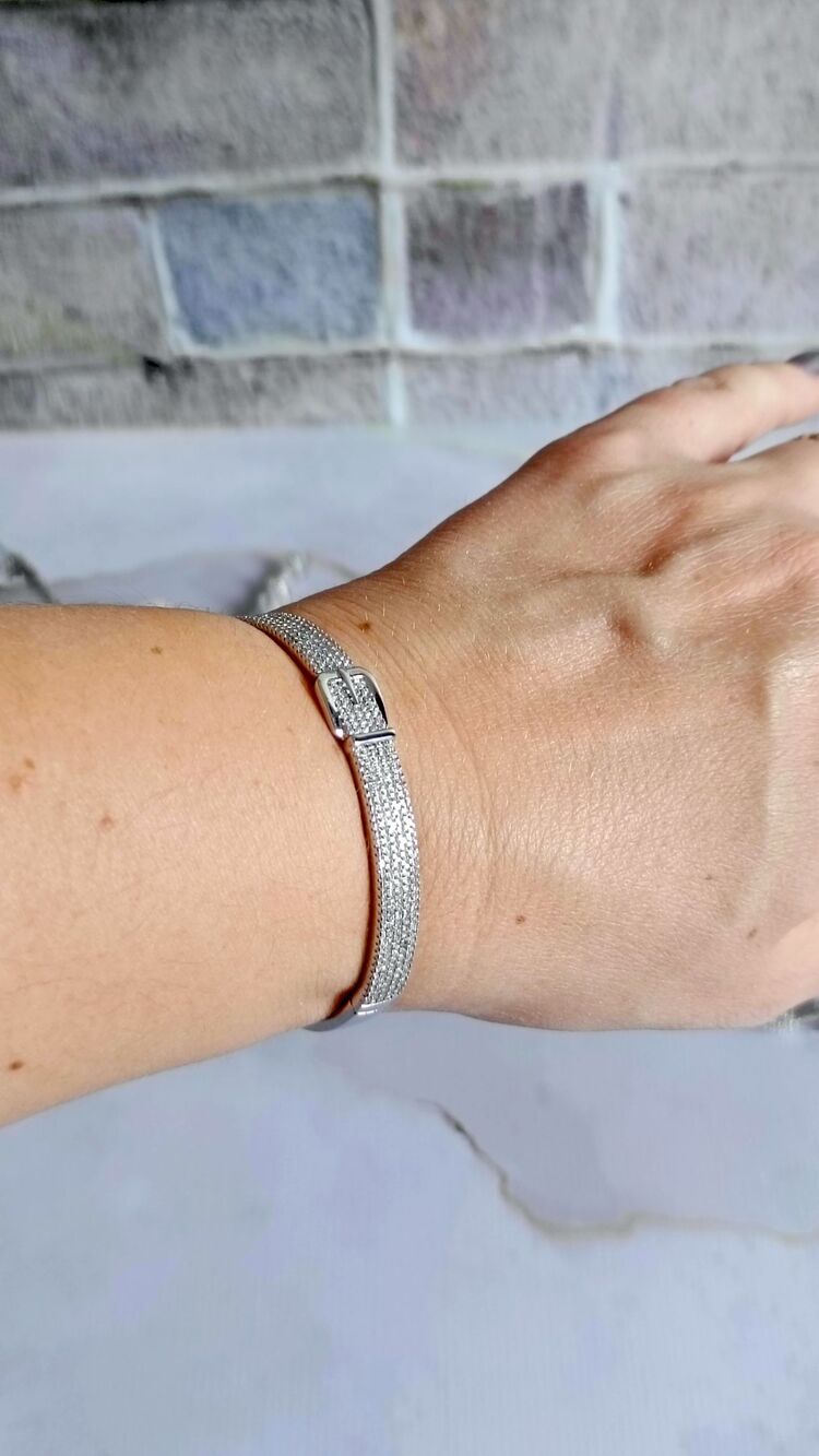 Silver Zirkon Taşlı Kemer Detay Kelepçe