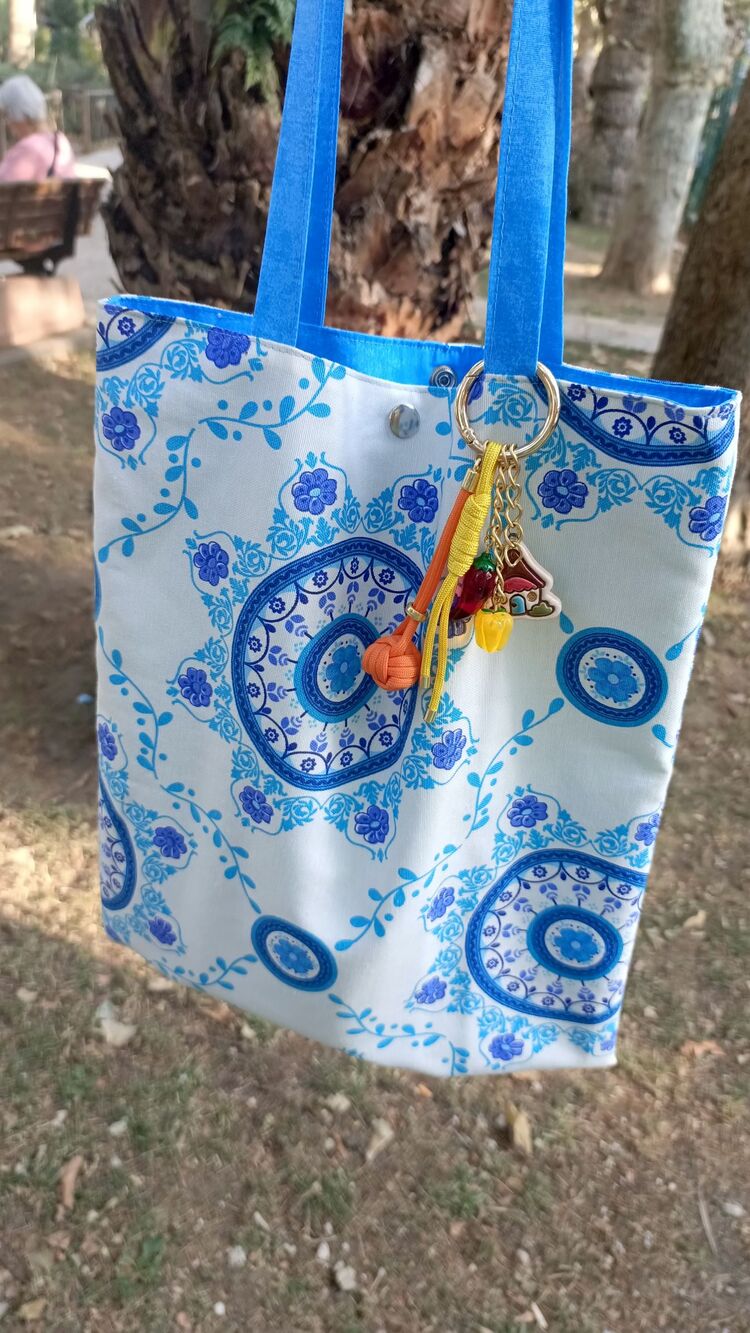 Turkuaz Beyaz Bez Çanta